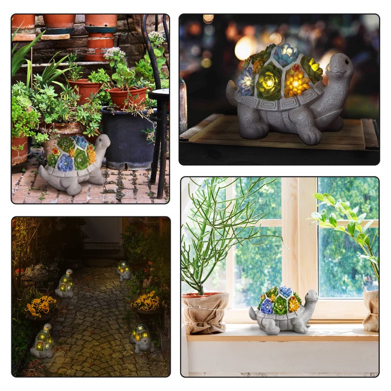 LESES Solar Garden Statues Turtle Figurine Decor with 7 LED Lights Outdoor Decoration Christmas Gifts for Women Mom Grandma Unique Tortoise Statue for Patio Backyard Yard Lawn Ornament - Image 4